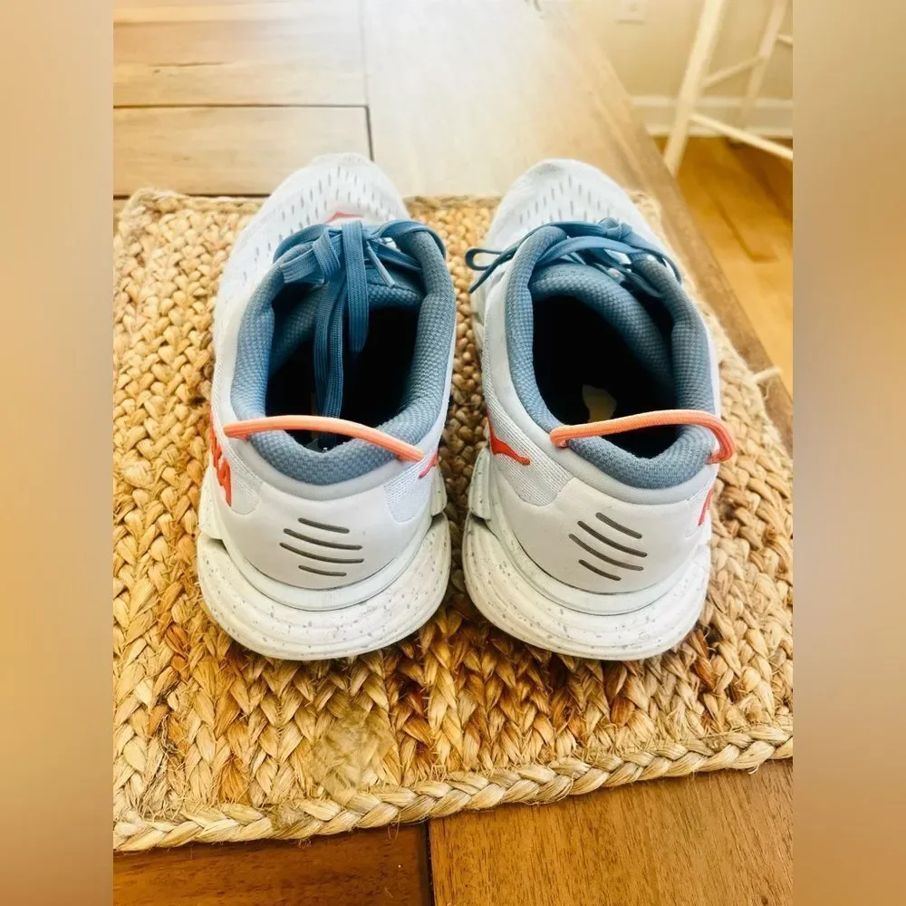 Hoka Gaviota 4 running shoes in a light blue with coral accents; Women Size 8.5
